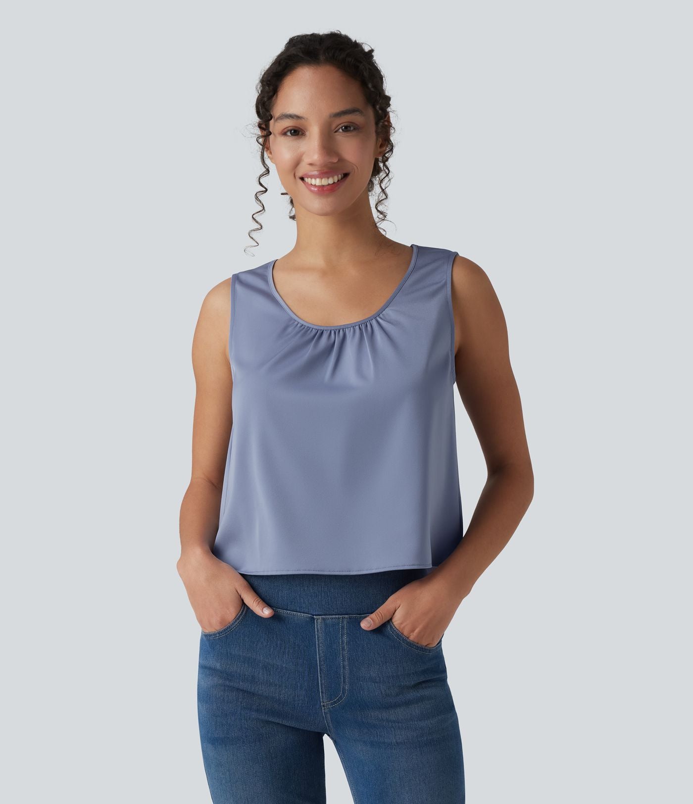 Débardeur casual satin col rond échancré