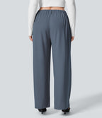 Halara Flex™ Pantalon tailleur Grande taille à Taille Haute, Poches Latérales Plissées, Jambes Larges, en Tissu Gaufré