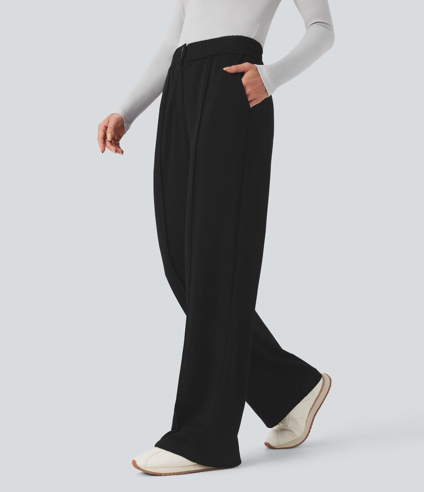 Pantalon tailleur droit taille haute avec poches