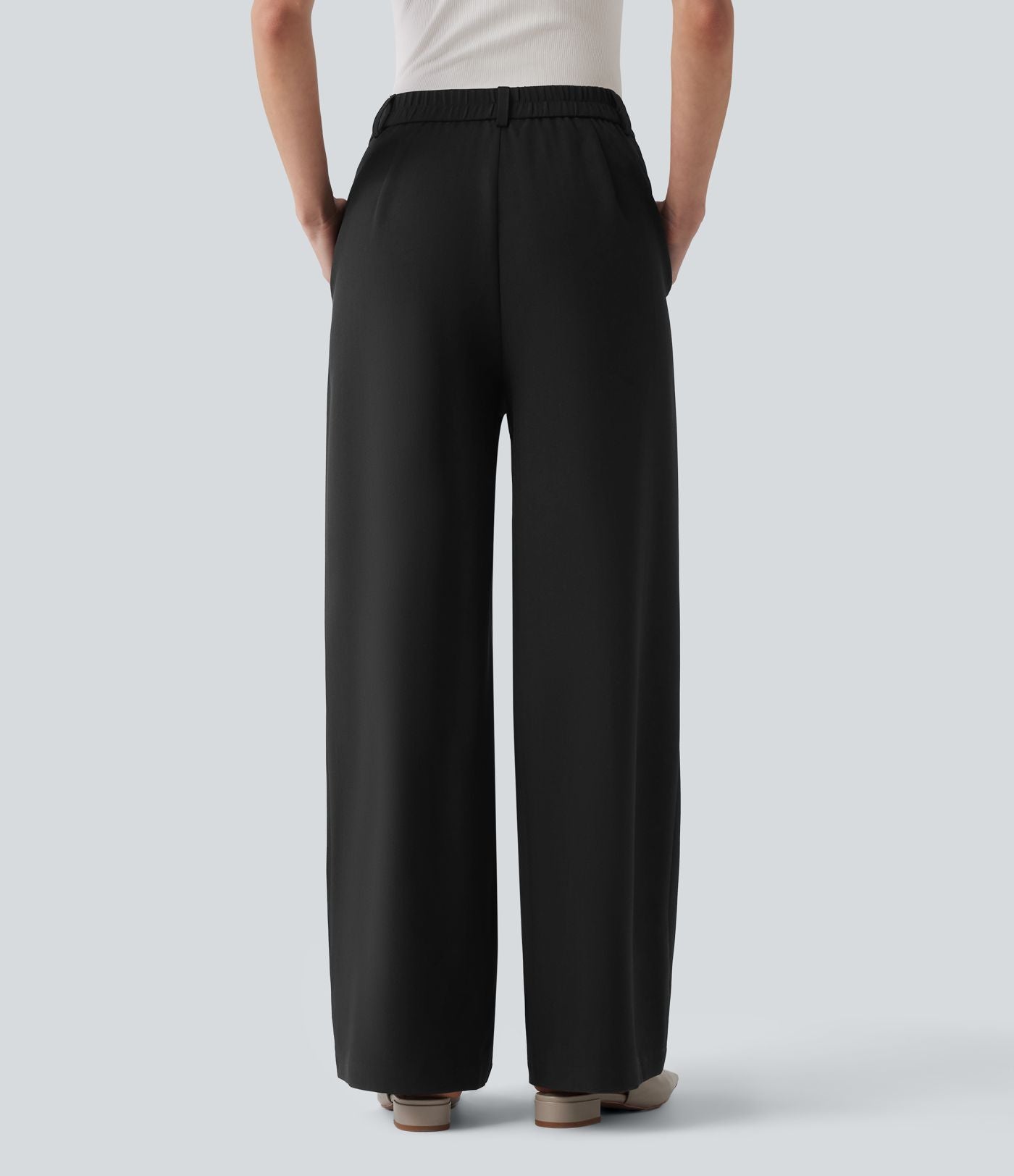 Pantalon tailleur droit taille haute aspect lin avec poches