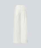 Halara Flex™ Jean Large Casual Taille Basse avec Boutons Zip Multiples Poches Lavés Élastiques et Tricotés