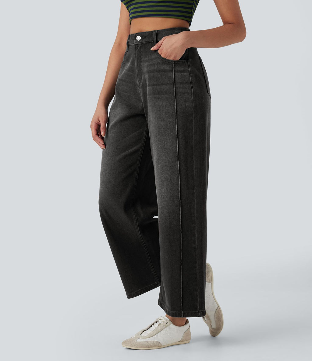 Jean 7/8 baggy décontracté délavé taille haute avec poches Halara Flex™