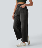 Jean 7/8 baggy décontracté délavé taille haute avec poches Halara Flex™