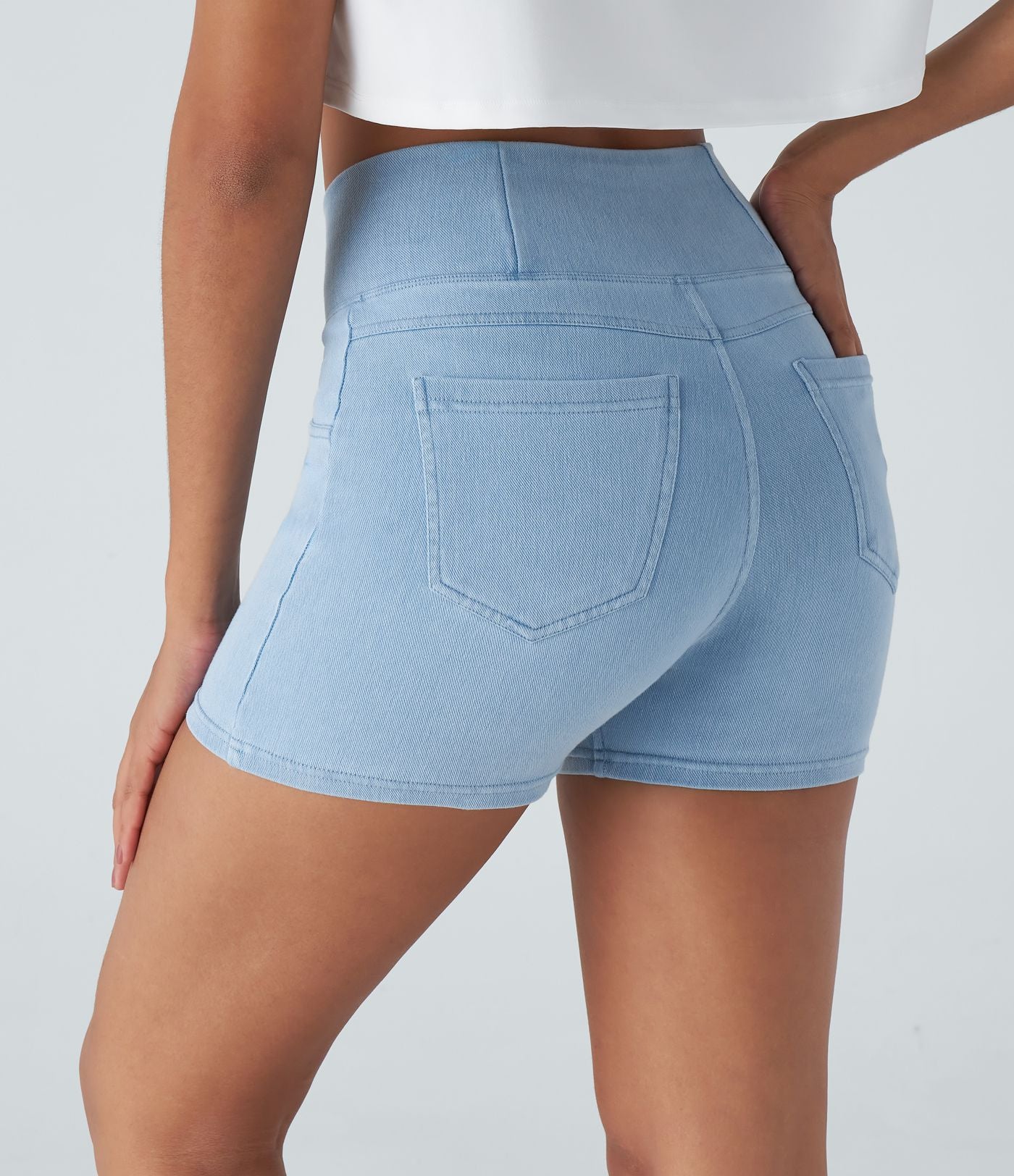 Halara Flex™  Shorts 7,5cm Denim Casual Taille Haute Poches Latérales Croisées en Maille Extensible