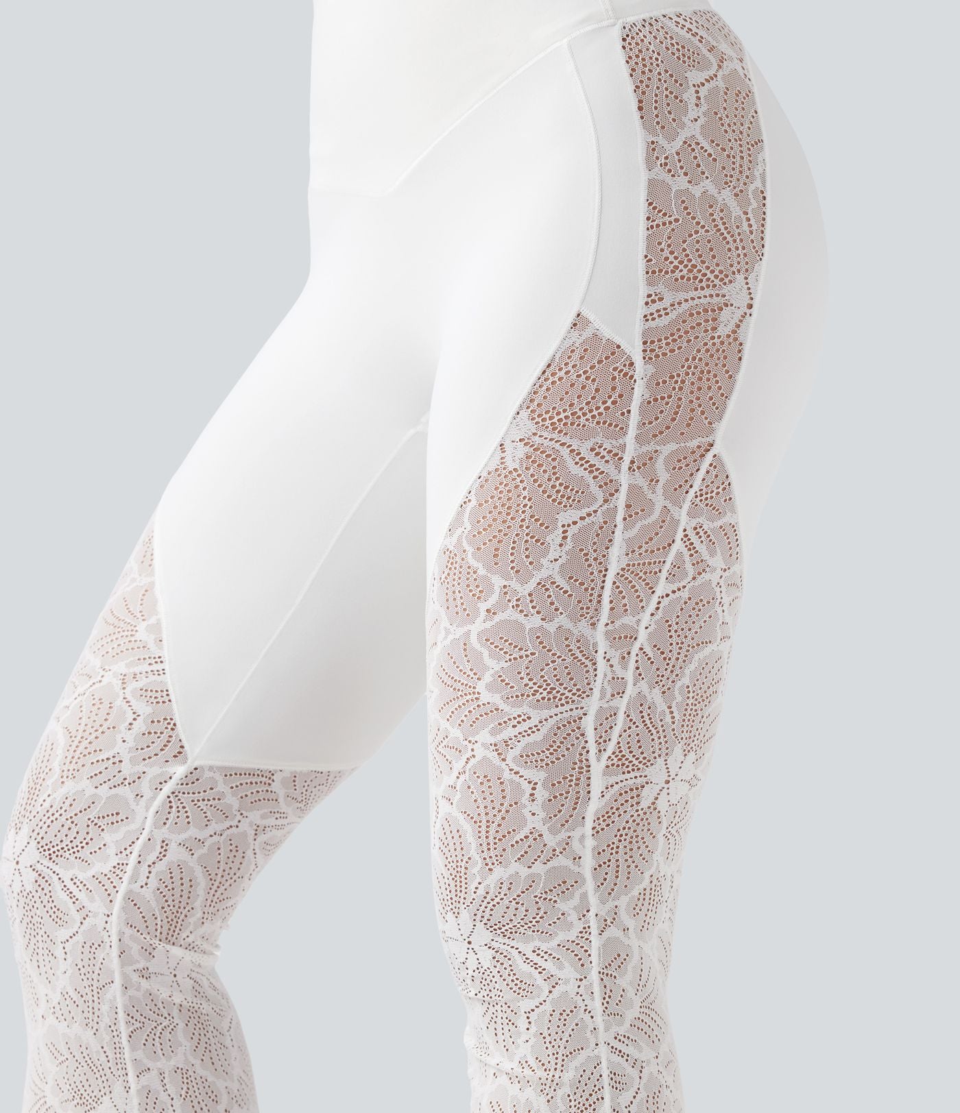 Pantalon de yoga évasé gainant taille haute avec dentelle contrastée et poche Halara UltraSculpt™