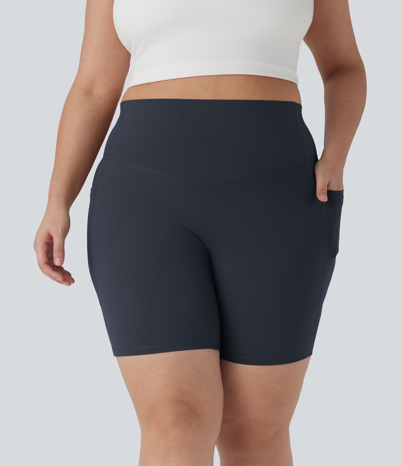 Short cycliste 17,5 cm d'entraînement gainant taille haute grande taille avec poches Halara UltraSculpt™