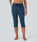Pantalon corsaire jogging de danse taille haute à cordon avec poches latérales