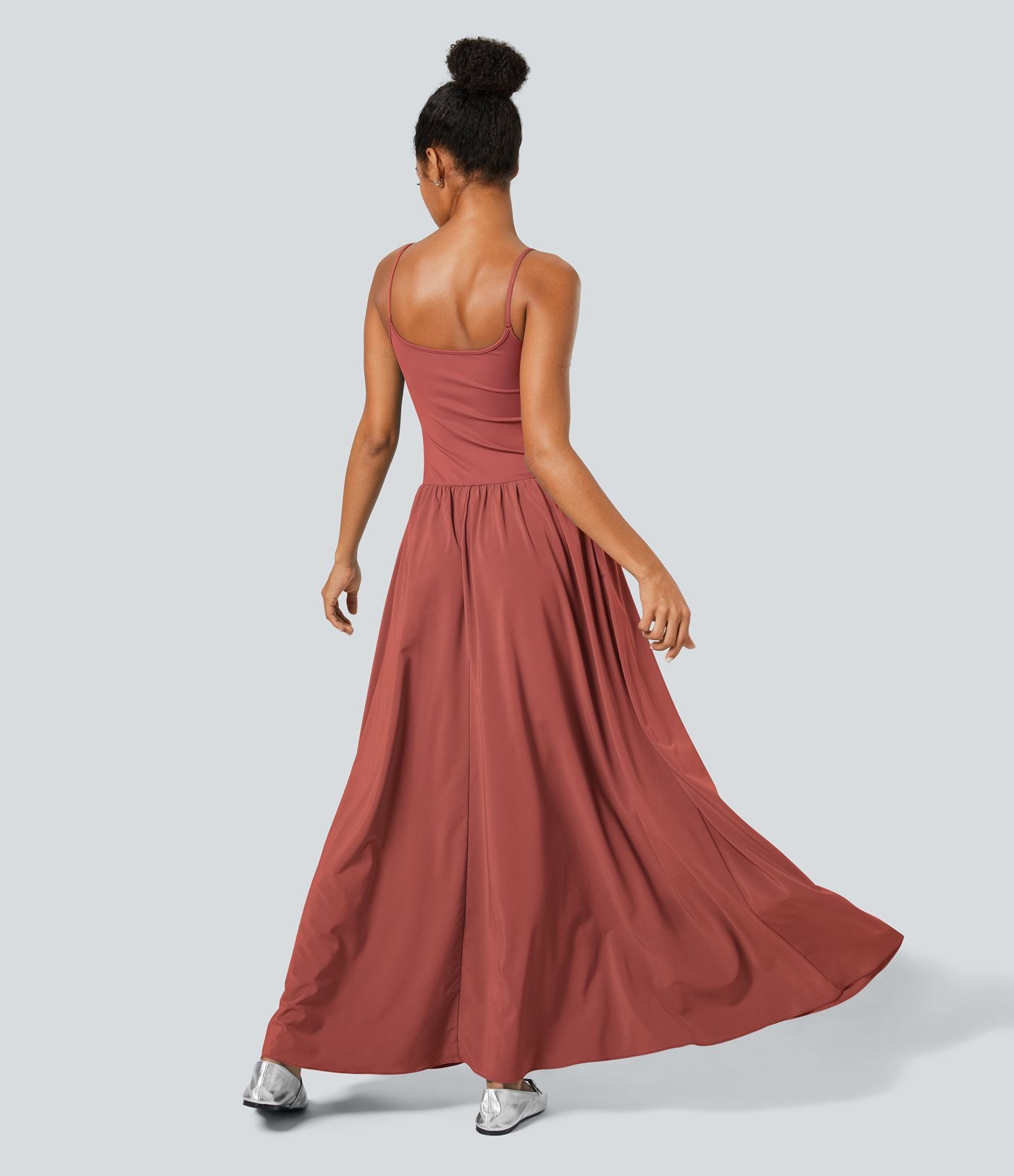 Breezeful™ Robe Débardeur Casual Dos Nu Poches Latérales Plissée Évasée Longue Séchage Rapide