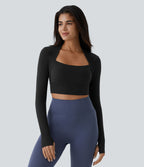 Softlyzero™ Plush Top de Sport Yoga Pull Manches Longues Trou pour Pouce 2 en 1 Court