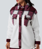 Veste sherpa carreaux color block manches longues avec poches