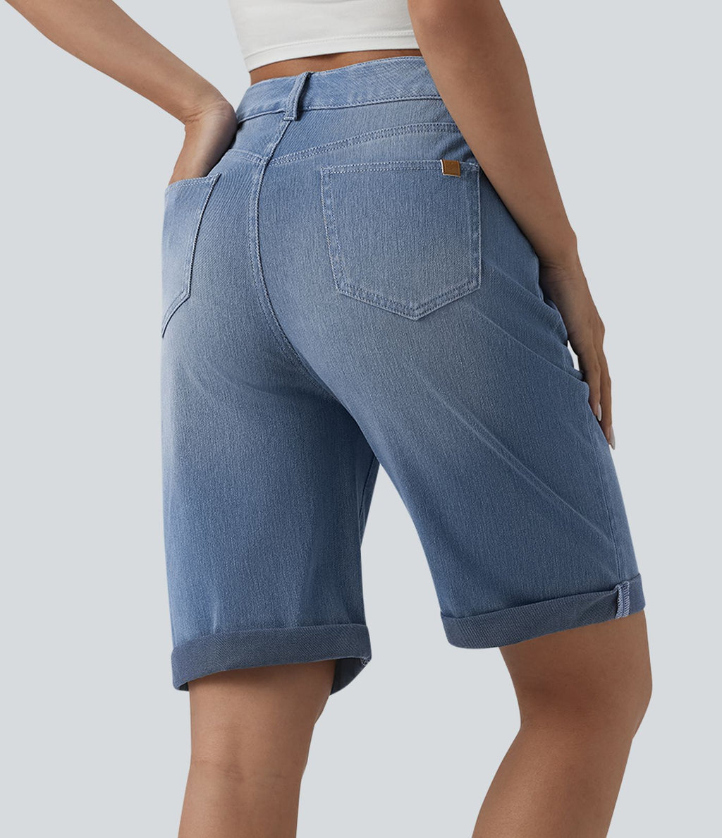 Short 7/8 tailleur Halara Flex™ denim casual ourlet roulotté taille haute avec poches