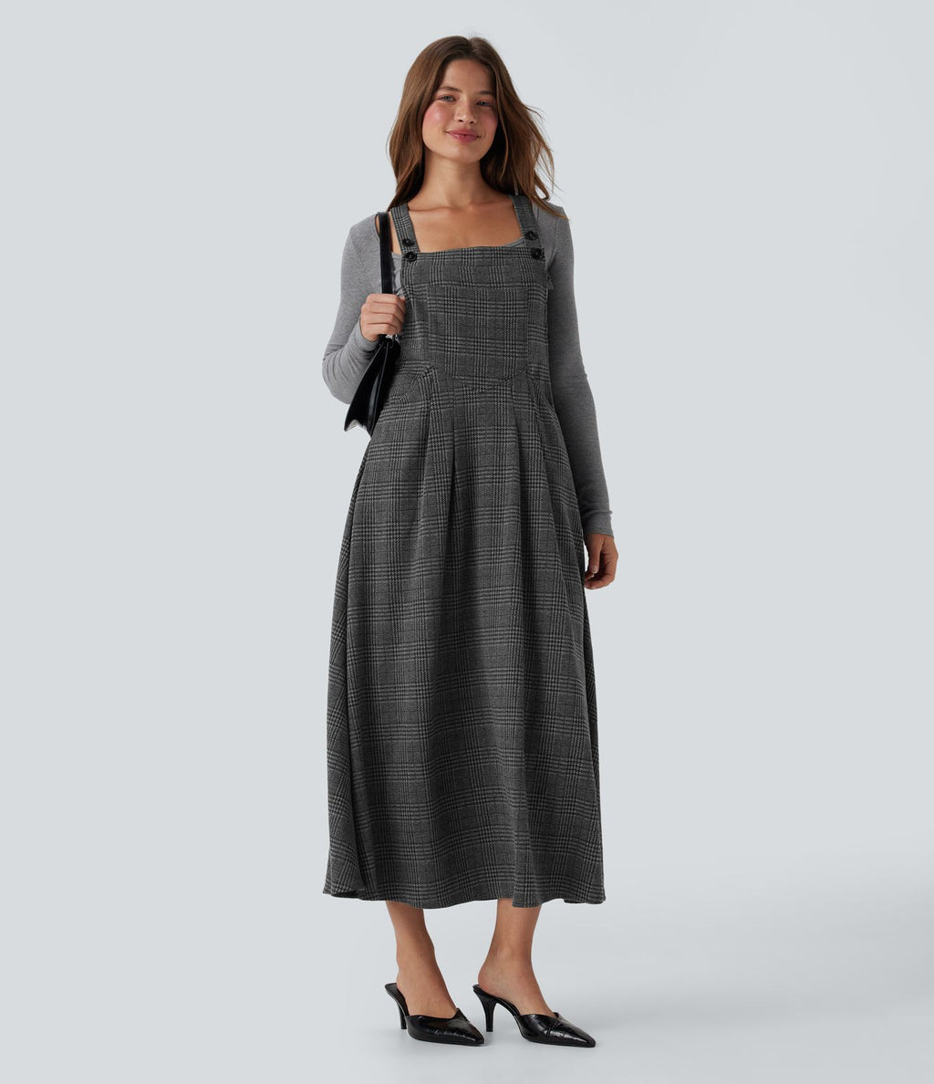 Robe chasuble travail midi pied-de-poule carreaux avec poches