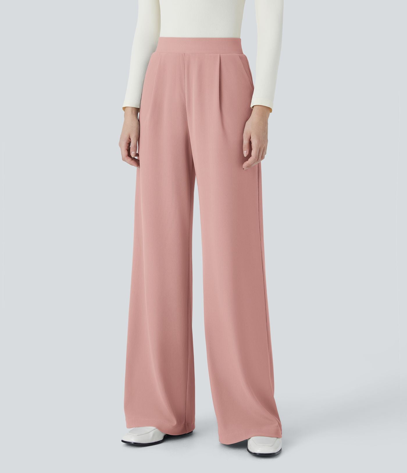 Halara Flex™ Pantalon Tailleur Évasé à Taille Haute Sculptant la Silhouette avec Poches Latérales Micro Waffle