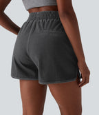 Short en jean extensible délavé Halara Flex™ taille haute avec ourlet arrondi fendu effet frais InstantCool et poches
