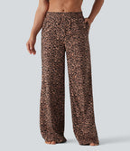 Pantalon danse taille mi-haute imprimé léopard avec poches