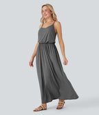 Robe longue fluide type nuisette à bretelles ajustables avec poches