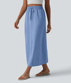 Jupe longue casual aspect lin taille haute avec cordon de serrage
