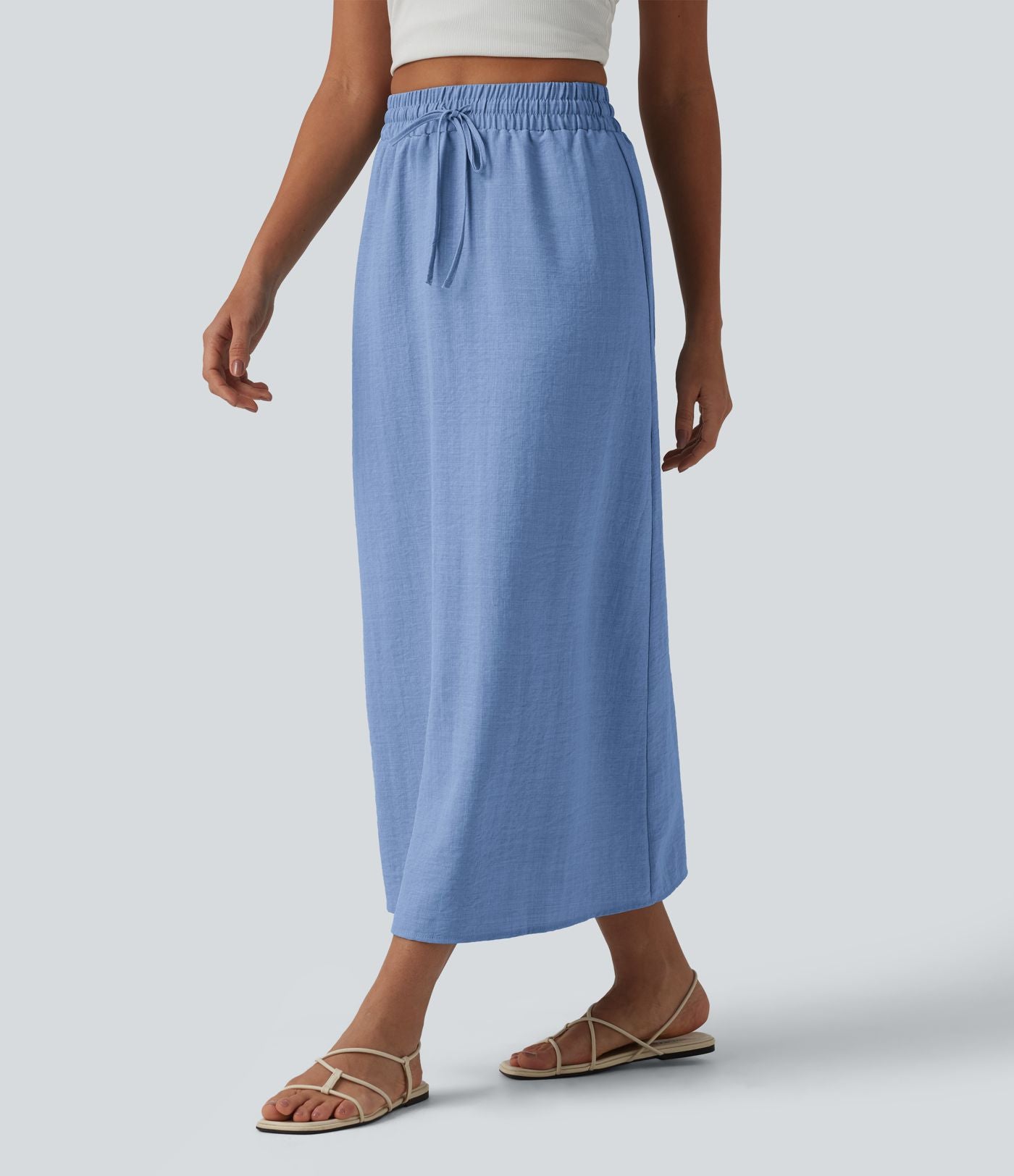 Jupe longue casual aspect lin taille haute avec cordon de serrage