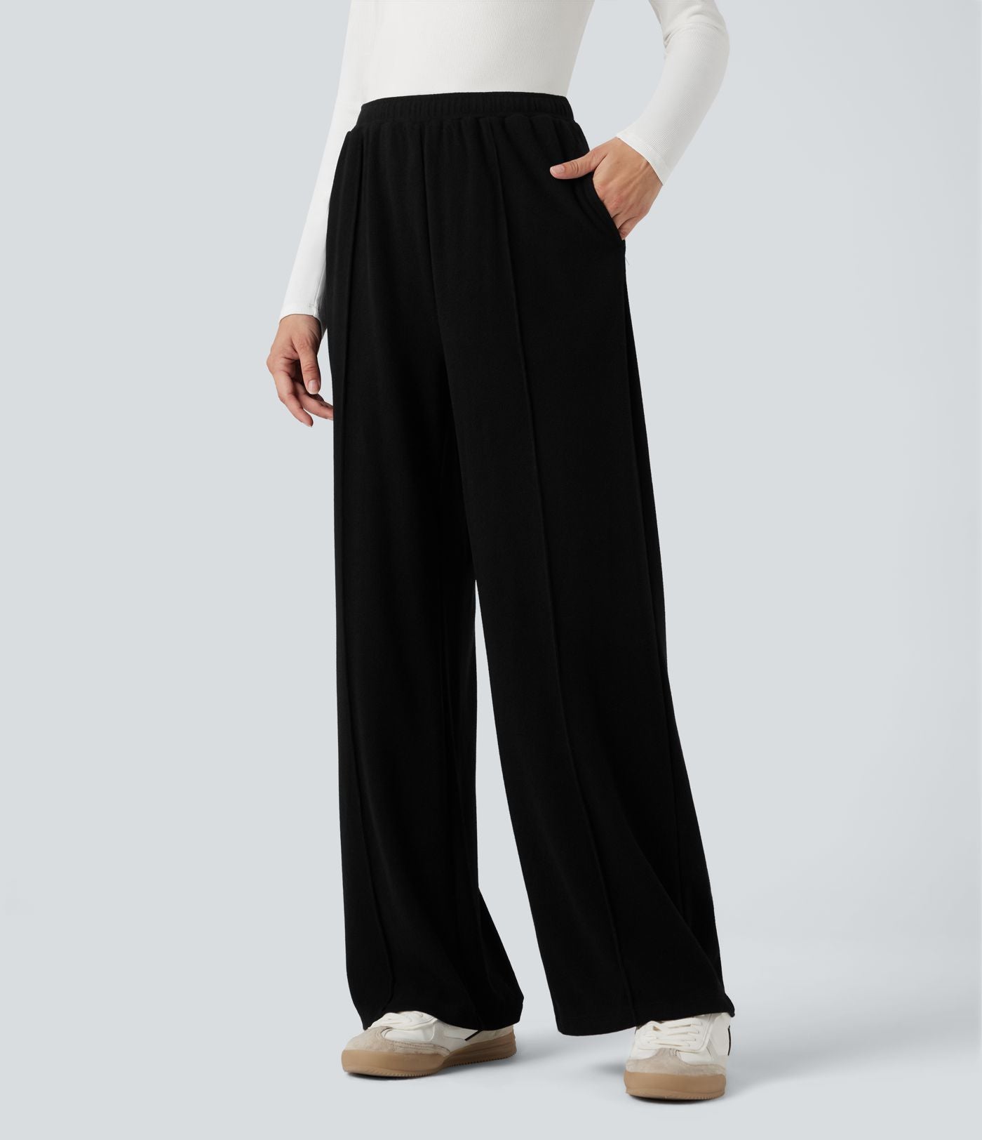 Pantalon baggy taille haute avec cordon de serrage et poches