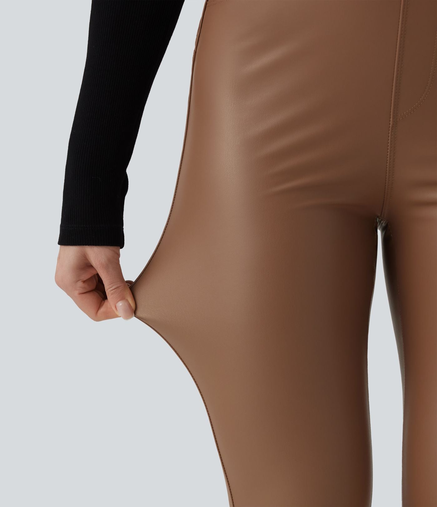 Pantalon polaire simili cuir extensible taille haute avec poches