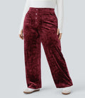 Pantalon décontracté grande taille en velours taille haute à boutons avec poches multiples et jambes droites