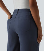 Pantalon décontracté large taille mi-haute gaufré avec poches