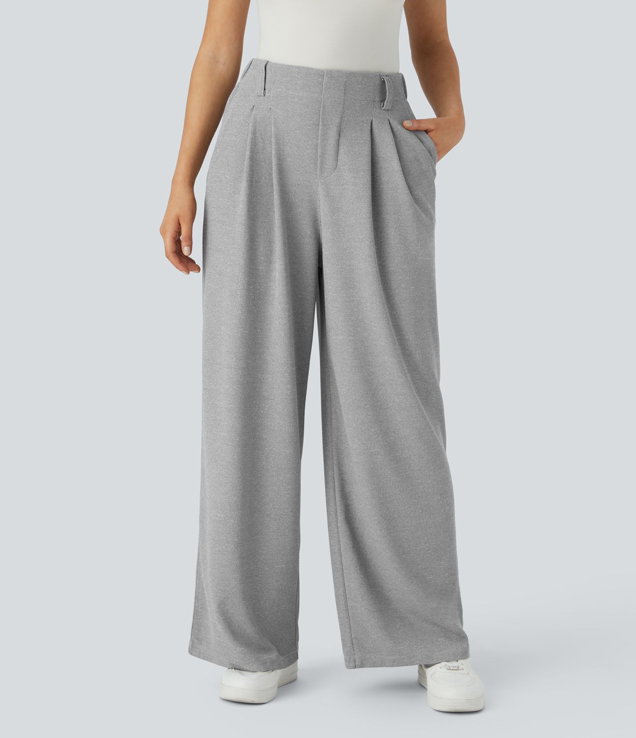 Halara Flex™ Pantalon Tailleur Large Fluide Gaufré Taille Haute Poches Latérales