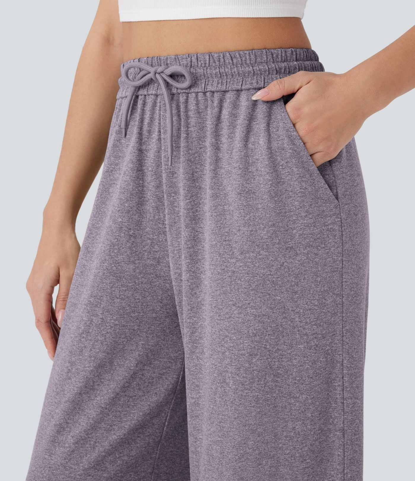 Pantalon large décontracté taille haute avec cordon de serrage et poches latérales