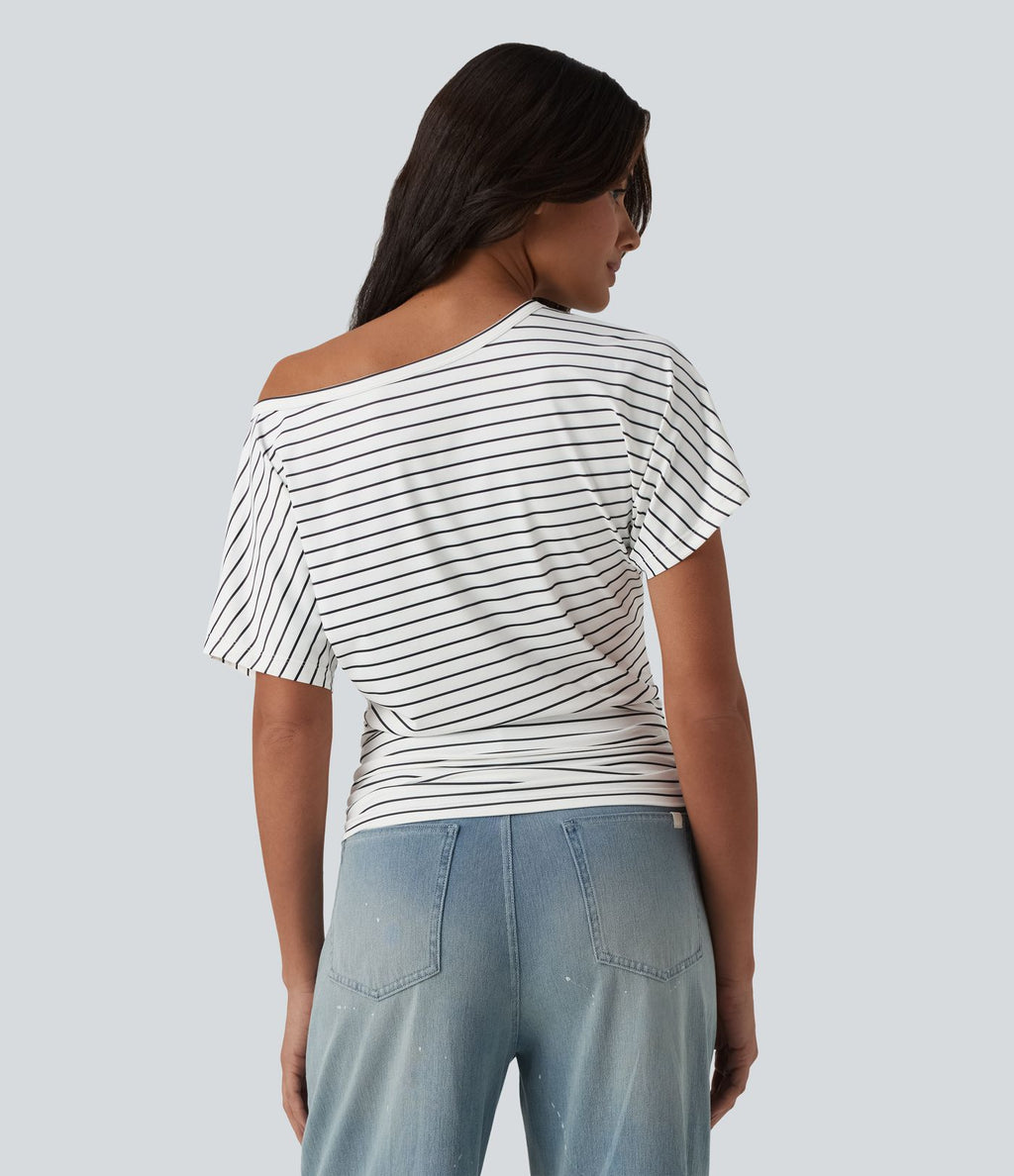 T-shirt casual une épaule manches courtes à rayures