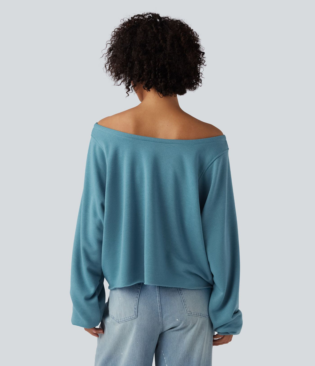 Sweat décontracté épaules dénudées manches longues