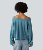 Sweat décontracté épaules dénudées manches longues