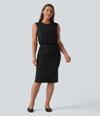 Robe midi tailleur col rond sans manches dos goutte d'eau
