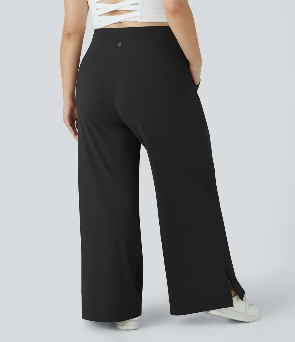 Pantalon yoga large grande taille croisé avec ourlet et poches DayStretch - Smile