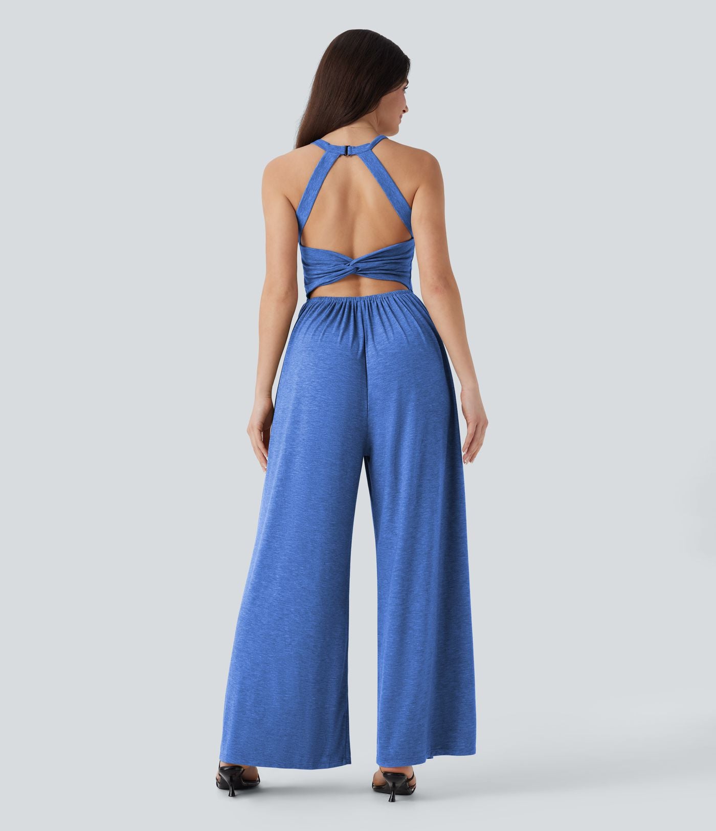 Combinaison décontractée dos nu torsadée large fluide avec brassière intégrée et poches - Easy Peasy Edition