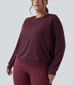 Haut de yoga grande taille à col rond, manches longues et fronces - UPF50+