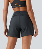 Short de yoga 2-en-1 à rayures, taille très haute, 12,5 cm, à poches