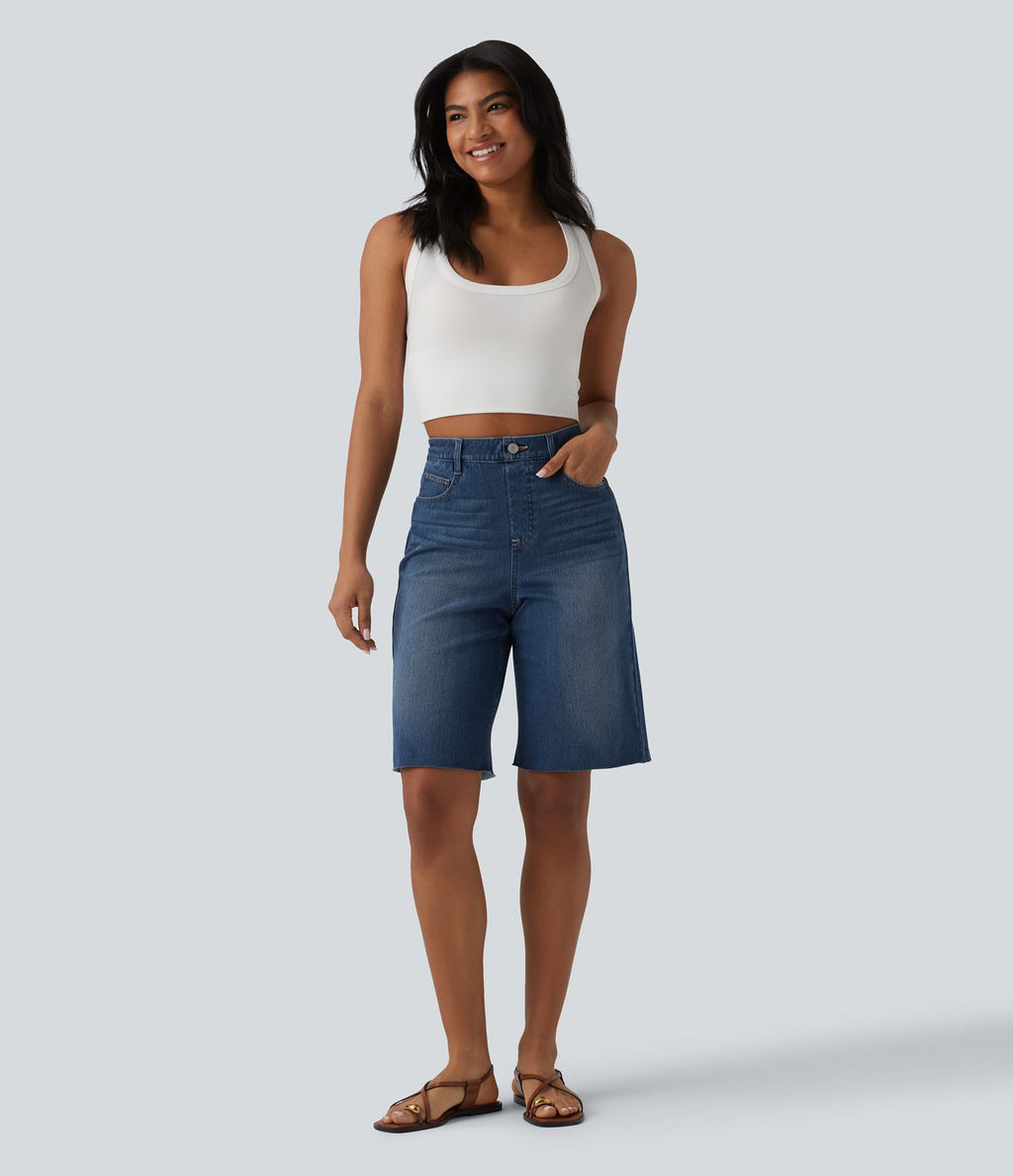 Halara Flex™ Bermuda en denim taille haute ventre plat avec poches