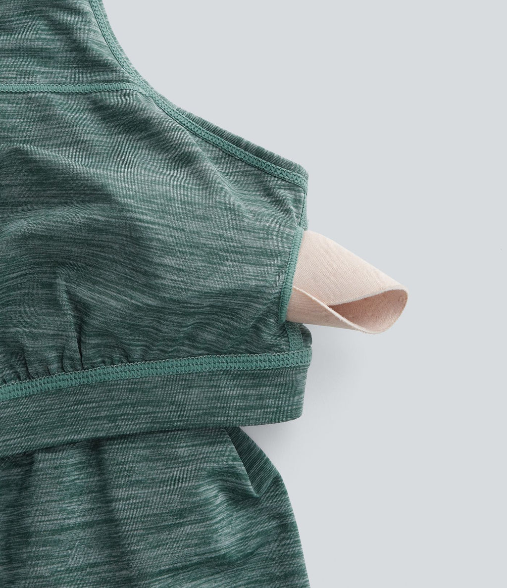 Robe active de yoga mini 2 pièces à encolure en U, dos nu, dos nageur, maille contrastante et poche latérale