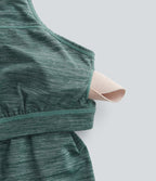 Robe active de yoga mini 2 pièces à encolure en U, dos nu, dos nageur, maille contrastante et poche latérale
