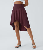 Breezeful™ Jupe Danse Fluide 2-en-1 à Taille Haute Volants Asymétriques Haut-Bas et Séchage Rapide