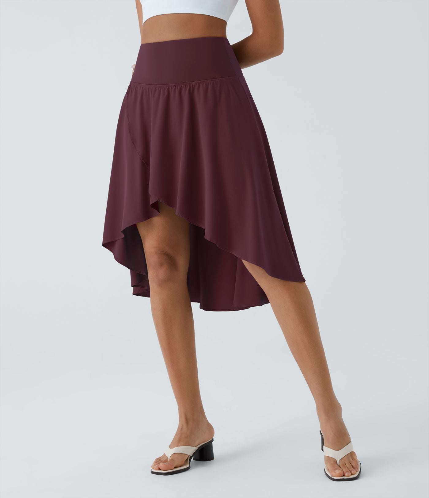 Breezeful™ Jupe Danse Fluide 2-en-1 à Taille Haute Volants Asymétriques Haut-Bas et Séchage Rapide