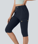 Pantalon cargo pedal pusher ajusté uni taille haute DayStretch avec poches zippées