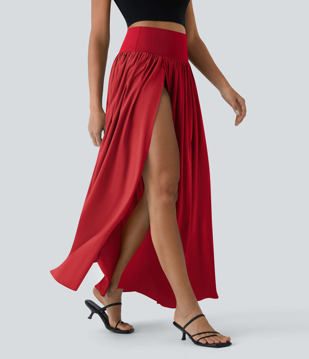 Breezeful™ Jupe Taille Haute Casual Maxi Séchage Rapide Fluide Fente Plissée 2 en 1