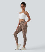 Legging 7/8 de yoga taille haute croisée imprimé léopard avec poches