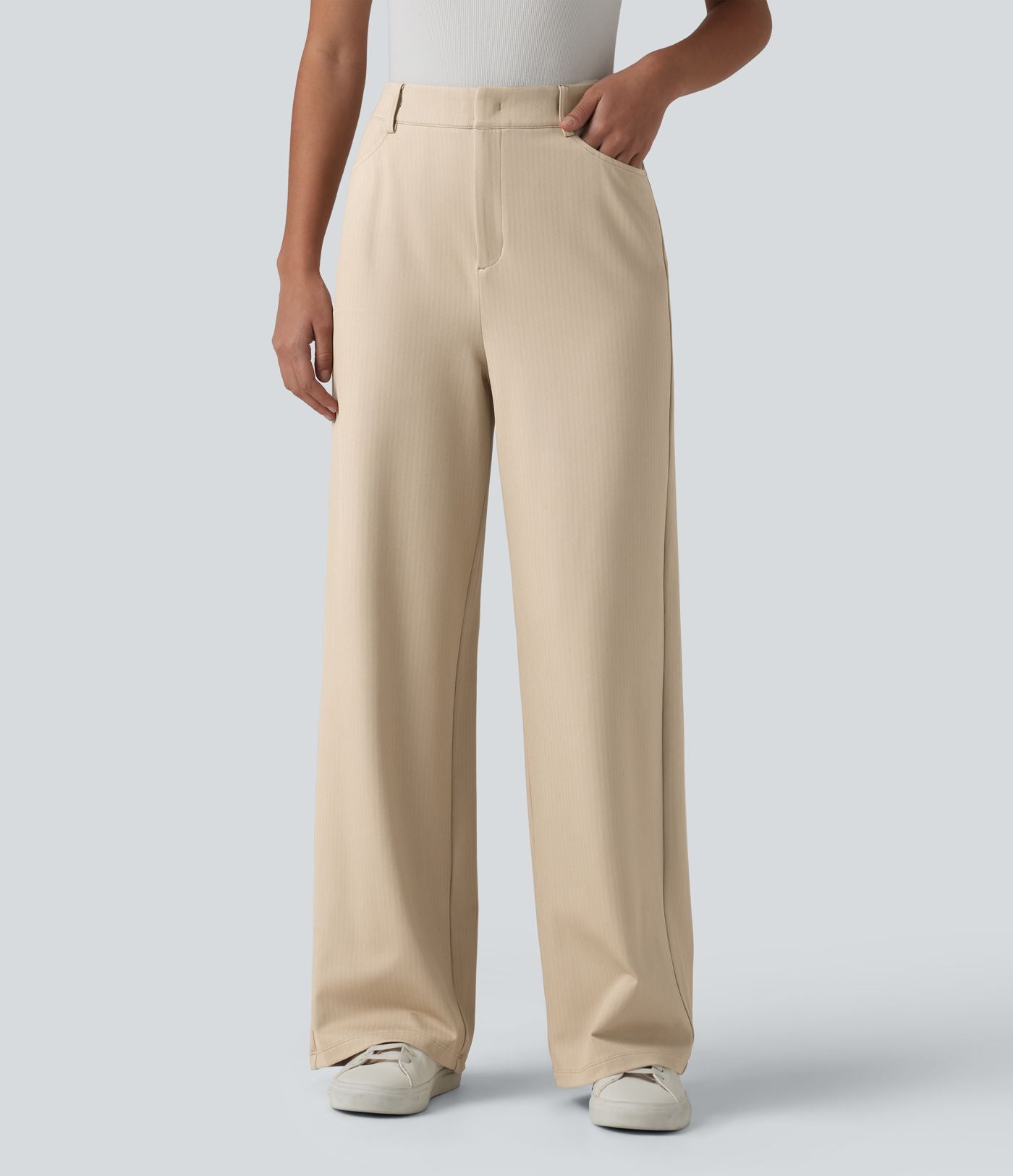 Halara Flex™ Pantalon tailleur droit taille haute à chevrons avec poches