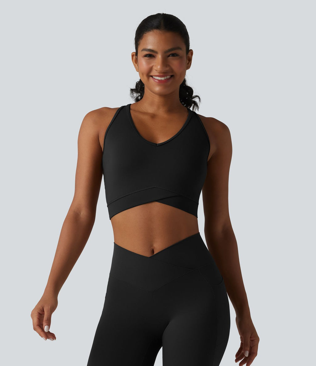 Débardeur de yoga SoftlyZero™ court col V dos nageur ourlet croisé avec brassière intégrée effet frais InstantCool, protection solaire UPF50+