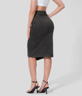 Halara Flex™ Jupe Midi Casual Taille Haute avec Ourlet Fendu en Denim Tricoté Élastique