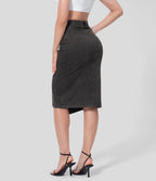 Halara Flex™ Jupe Midi Casual Taille Haute avec Ourlet Fendu en Denim Tricoté Élastique