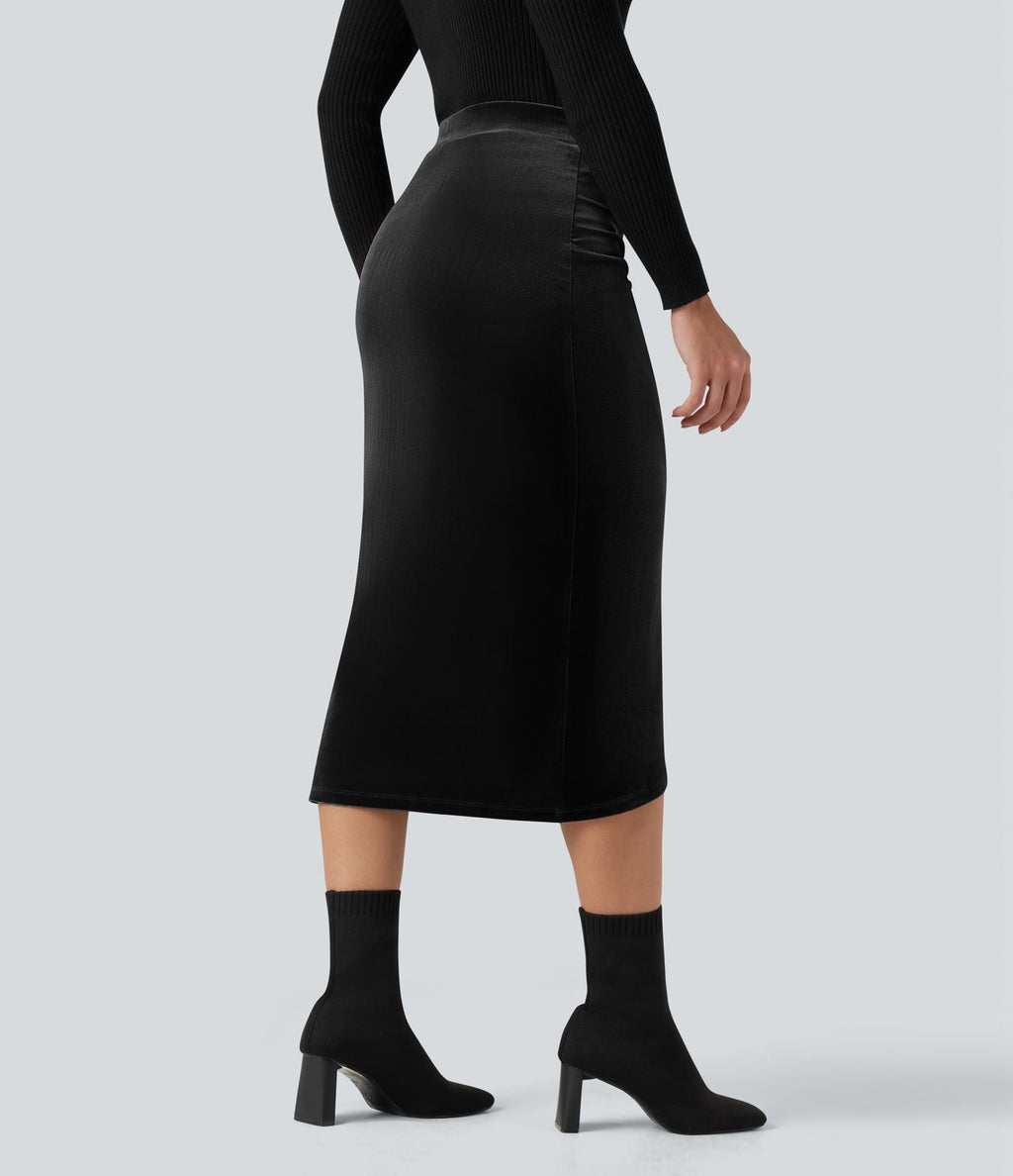 Jupe tulipe mi-longue velours taille haute