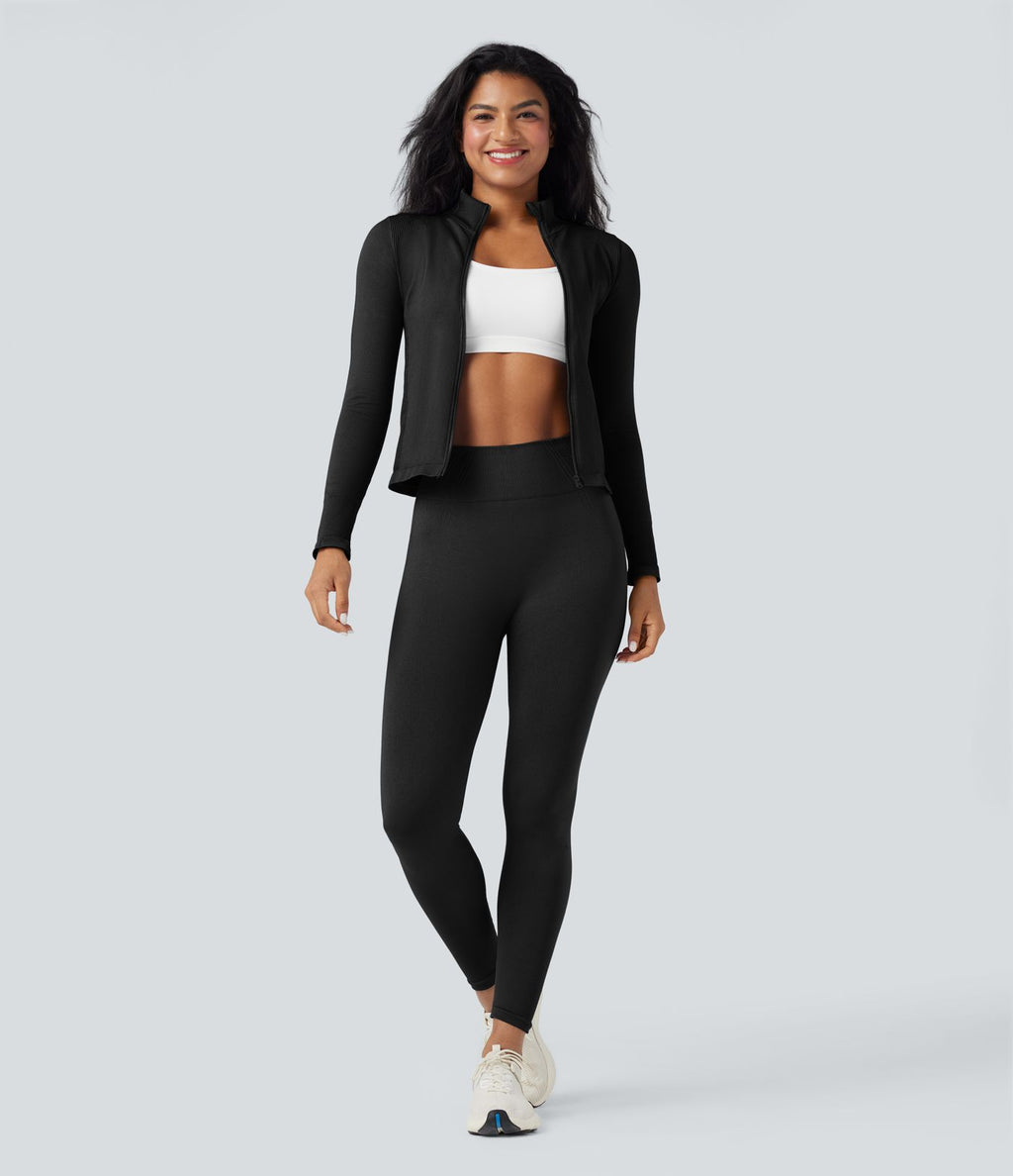 Veste yoga col montant à manches longues avec passants pouces sans couture OneForm Seamless Flow